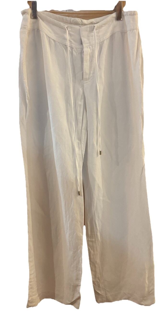 Calvin Klein Women’s Pants Linen Rayon Cream Sz 10 Wide Leg Resort Beach Summer